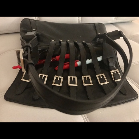 RARE VERSACE Black Leather UNUSUAL Detailed Bag - Picture 2 of 7